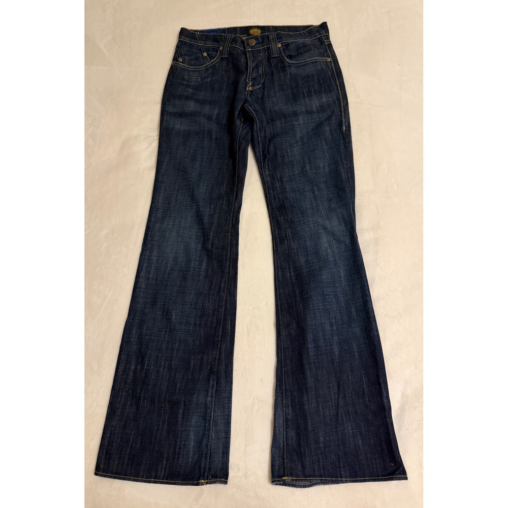 Rock & Republic Floyd Dark Wash Bootcut Jeans Blue Yellow Stitch Size 32